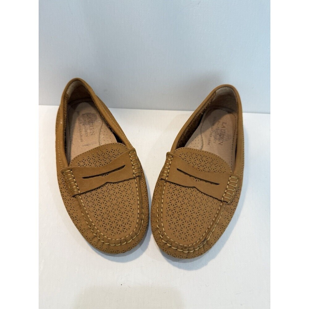 Lauren Ralph Lauren Camila Leather Driving Loafers Tan Perforated Size 5B Womens